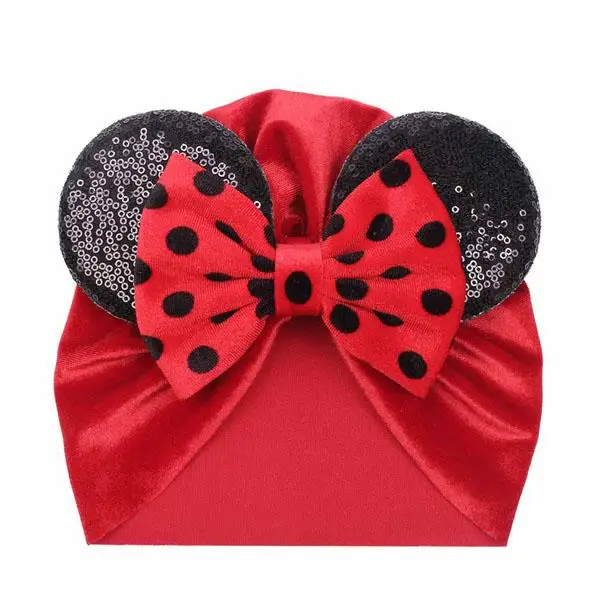 

Europe Baby Girls Big Bow Hat Kids Cartoon Sequins Bowknot Cap Children Cotton Turban Hats 7 Colors