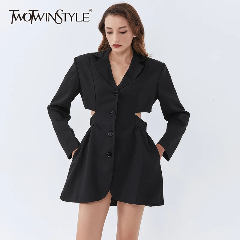 

Женский ажурный Блейзер TWOTWINSTYLE, Осенний блейзер в стиле пэчворк с отложным воротником и длинными рукавами, 2020