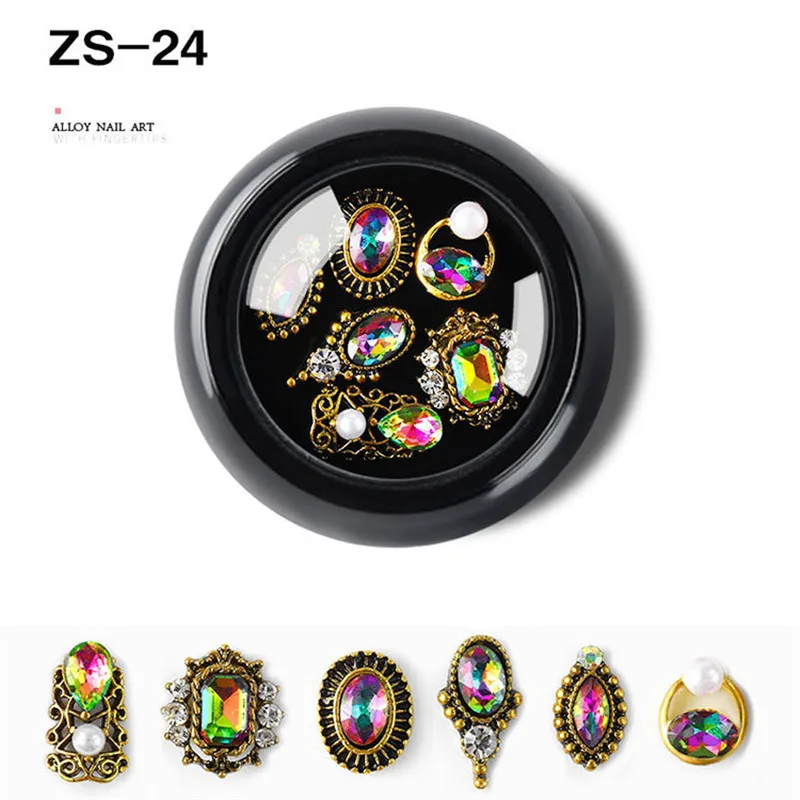ZS-24 Новинка, 1 коробка, в форме капли воды/банта, цветные стразы для дизайна ногтей, сплав, стеклянные камни, сделай сам, для маникюра, драгоценные камни, аксессуары для ногтей - Цвет: ZS-24