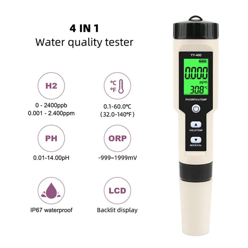 New YY-400 Hydrogen Ion Concentration Water Quality Test Pen PH/ORP/H2 and TEM 4 in 1 Digital Drinking Meter | Инструменты