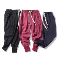 cotton elastic plus size chinese style mens casual pants solid elastic streetwear joggers fashion young mens feet harem pants