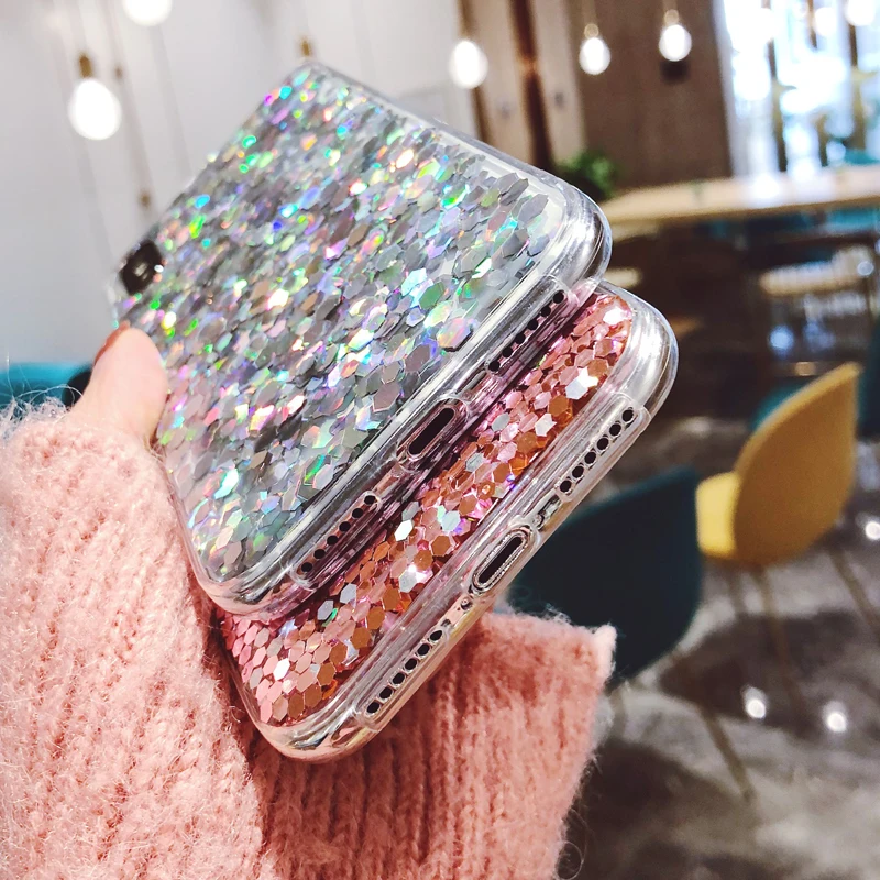 Luxury 3D Shine Bling Goldleaf Sequins Soft TPU Silicone Case For iPhone 5 5S 6 6s 7 8 Plus Back Phone X Cover Capa Fundas |