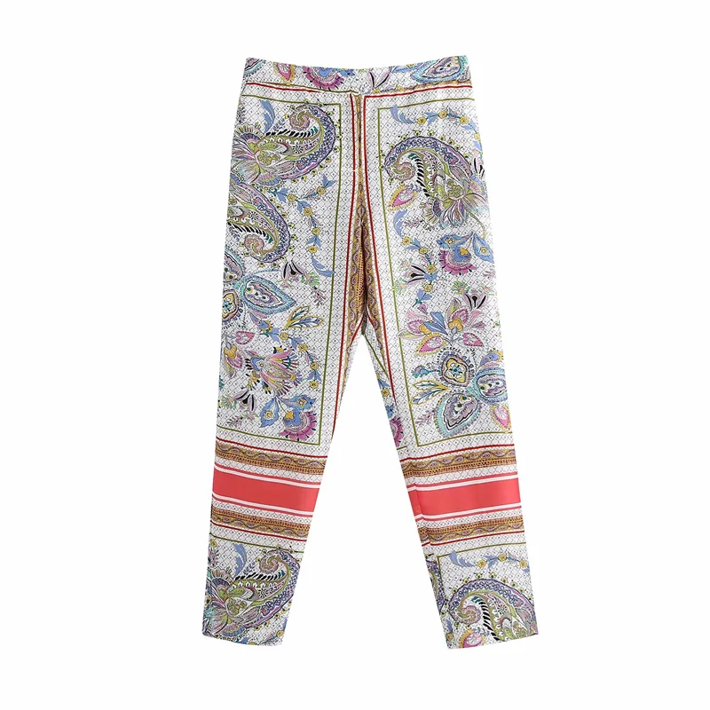 

2021 Fashion Summer Casual Elastic Waist Trousers Turnip Plus Size Female Long Trousers Vintage Printed Women Pants