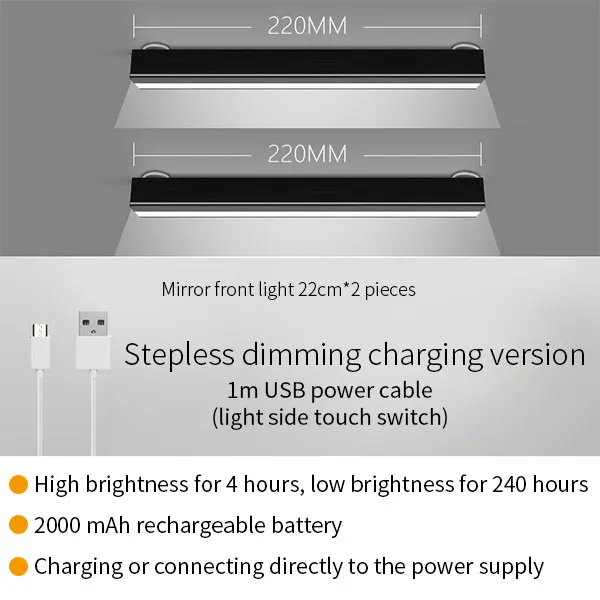 Charging220 2pcs Xiaomi Youpin Wanhuo перезаряжаемый светодиодный зеркальный налобный фонарь с наклейкой, без ударов, макияж и светильник для ванной комнаты, Туалетная лампа - Цвет: Charging220 2pcs