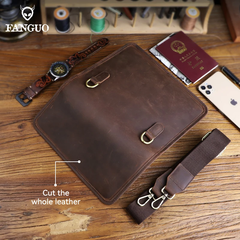 Retro Cowhide Men's Crossbody Bag Chest Bag Genuine Leather Male Shoulder Messenger Bags Casual Sport Sling Packs