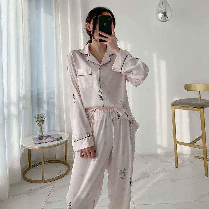 Long Sleeve Pajamas Autumn Trousers Suit Fashion Pyjama Set Large Size Nightwear Home Service House Nightdress Costume Outfit