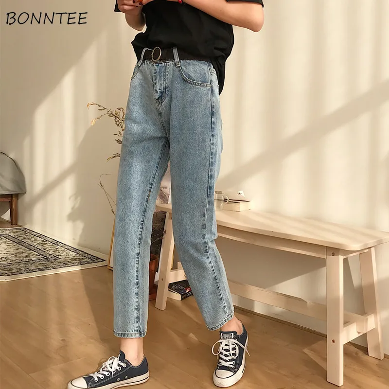 

Jeans Women Straight Pockets Simple Vintage High Waist Street Style Harajuku Womens Ankle-length Trousers Korean Style Button