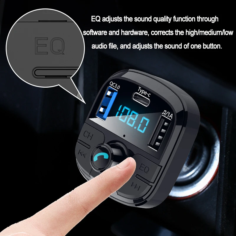 Fm передатчик MP3 Bluetooth 5 0 Автомобильный плеер двойной USB QC3.0 Type C Handsfree держатель для