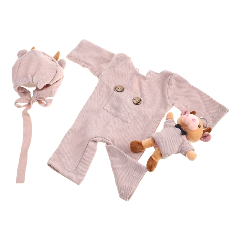 

2021 Newborn Photography Props Suit Ox Year Knitted Cotton Jumpsuit Hat Cow Doll Infant Photo Shooting Clothes Outfits