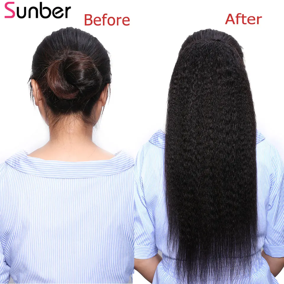 Sunber волосы бразильские кудрявые прямые конский хвост наращивание волос 10-24