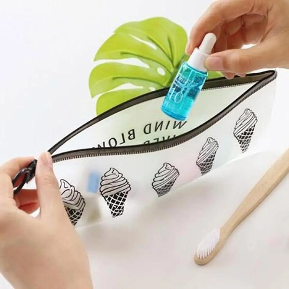 

Travel Clear Ice Cream Pen Pencil Case Makeup Pouch Toiletry Storage Organizer
