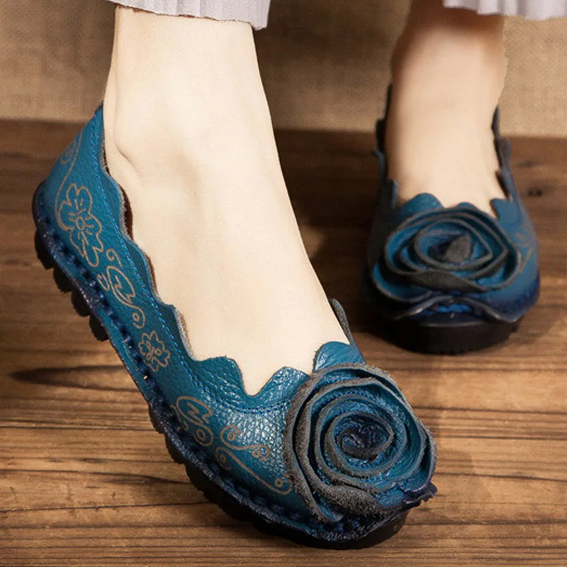 Дизайнерская обувь женская Винтажная на плоской подошве с цветочным принтом из