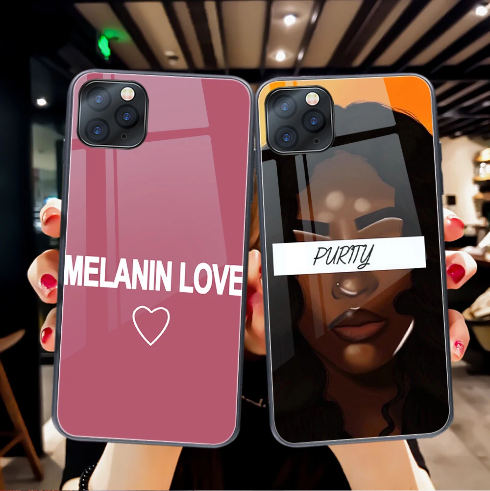 

Melanin Poppin Case For iPhone 11 12 Pro Max Mini Cover for iPhone 7 8 6 6S X XR XS Max SE 2020 Plus Tempered Glass Phone Fundas