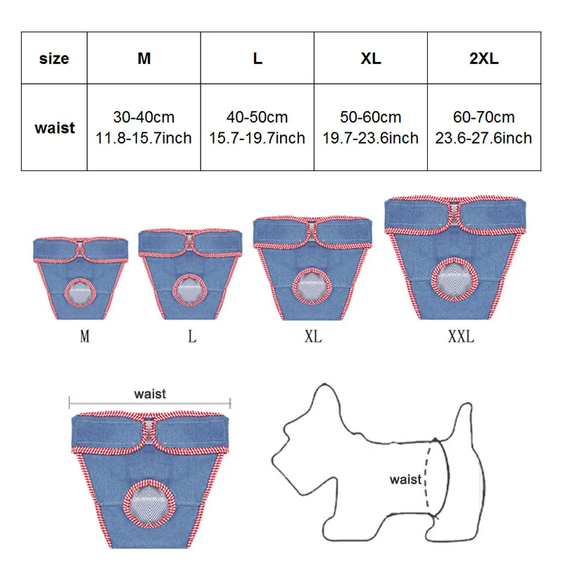 Моющиеся подгузники для собак дышащая сетчатая подкладка джинсовые Премиум