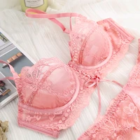 pink ultra thin lace bra and panty sets for women plus size underwire push up transparent underwear sexy lingerie a b c d e cup