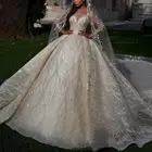 Блестящие платья невесты цвета слоновой кости, бальное платье, прозрачные длинные рукава, аппликации, v-образный вырез, свадебный стиль, индивидуальный пошив, особый случай, длинные платья