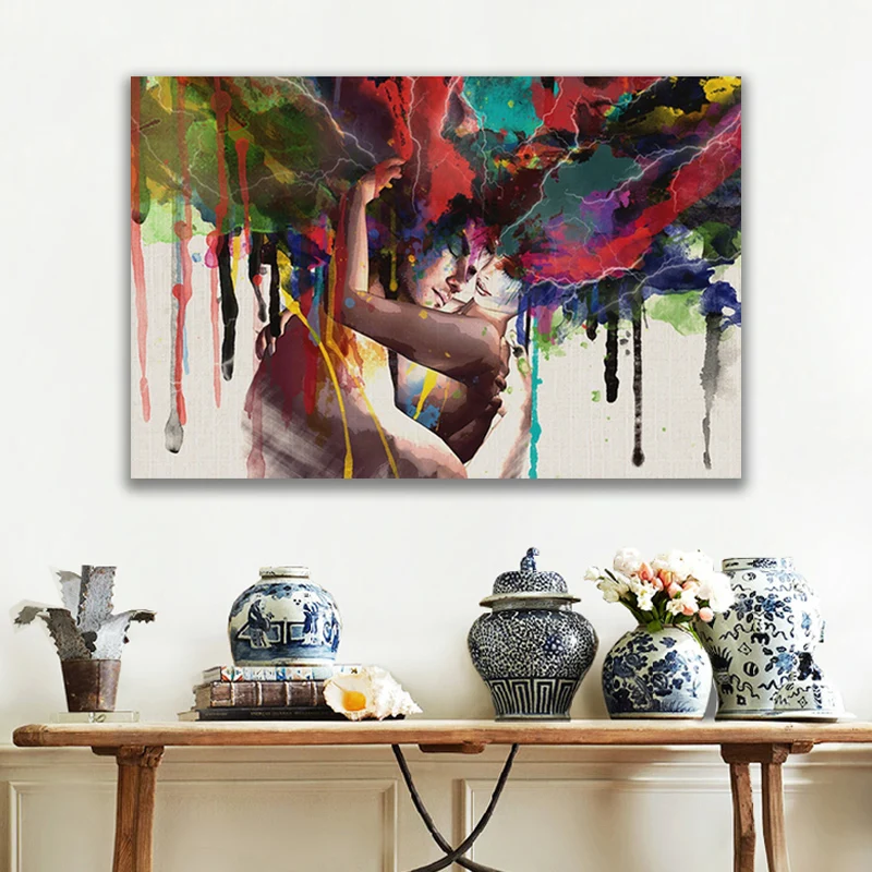 

Абстрактная парная обнимающая вместе любовь поцелуй Картина маслом на холсте плакаты и принты настенные картины для гостиной