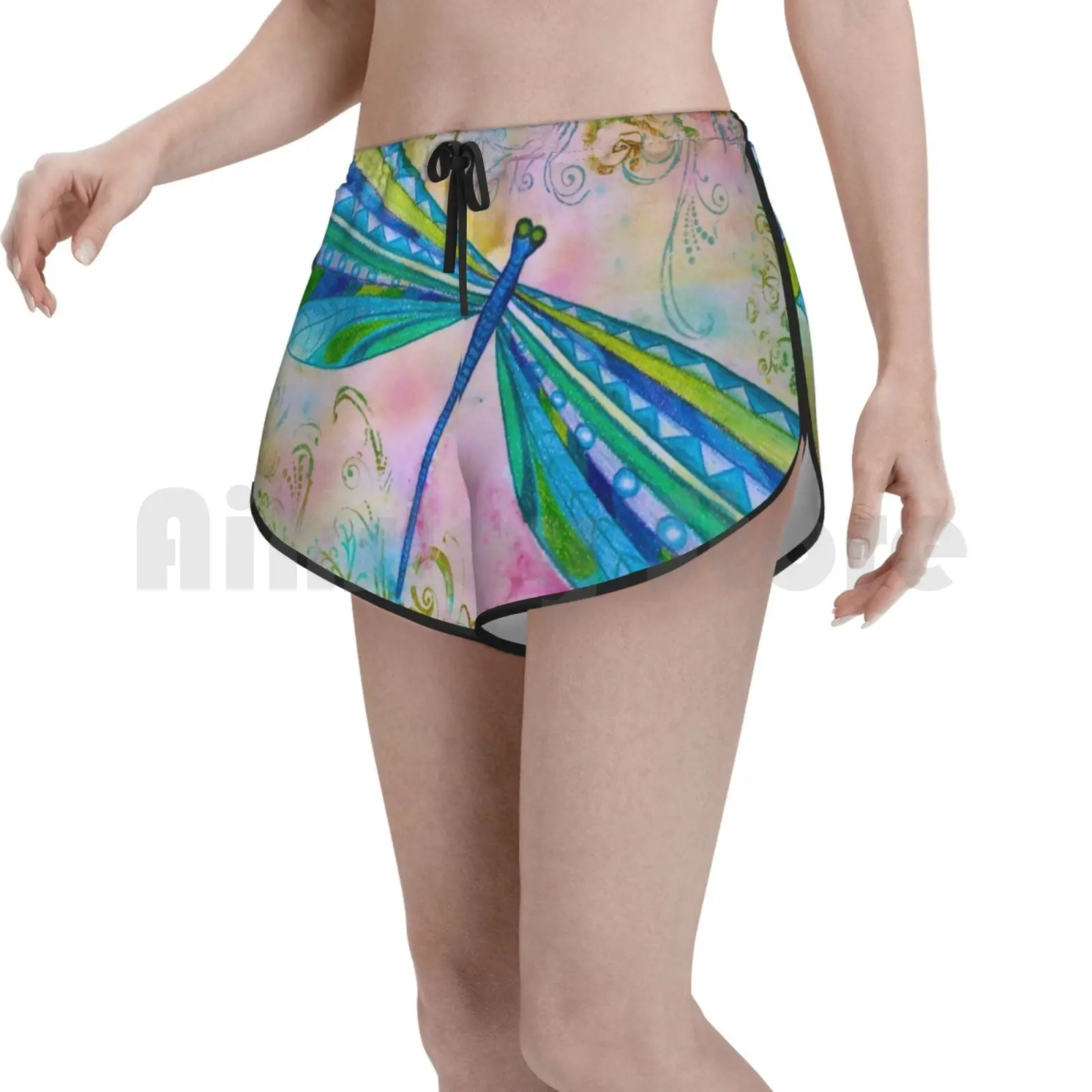 

Шорты для плавания Dragonfly Ii женские, пляжные шорты с рисунком насекомого, натуральных растений, цветов, зеленые фиолетовые сиреневые