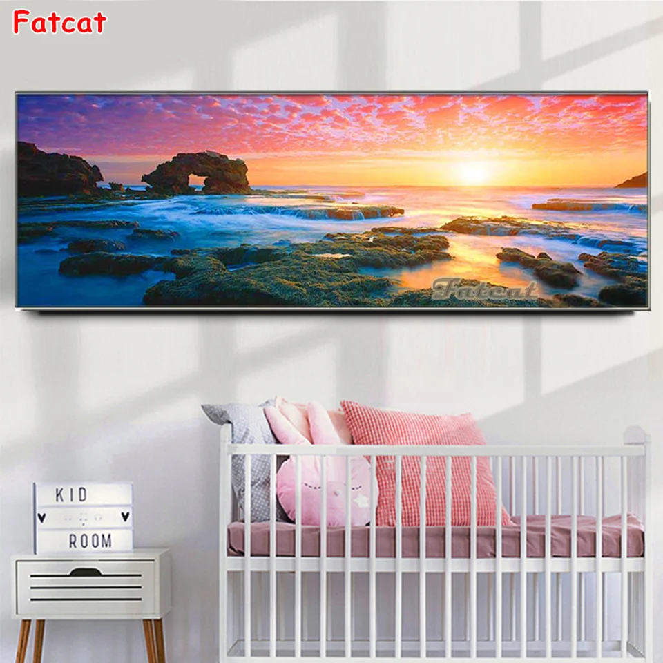 

Алмазная живопись, пейзаж, закат, морской риф, полный квадрат/Круглый Набор для вышивки крестиком, мозаика «сделай сам», большой размер, Деко...