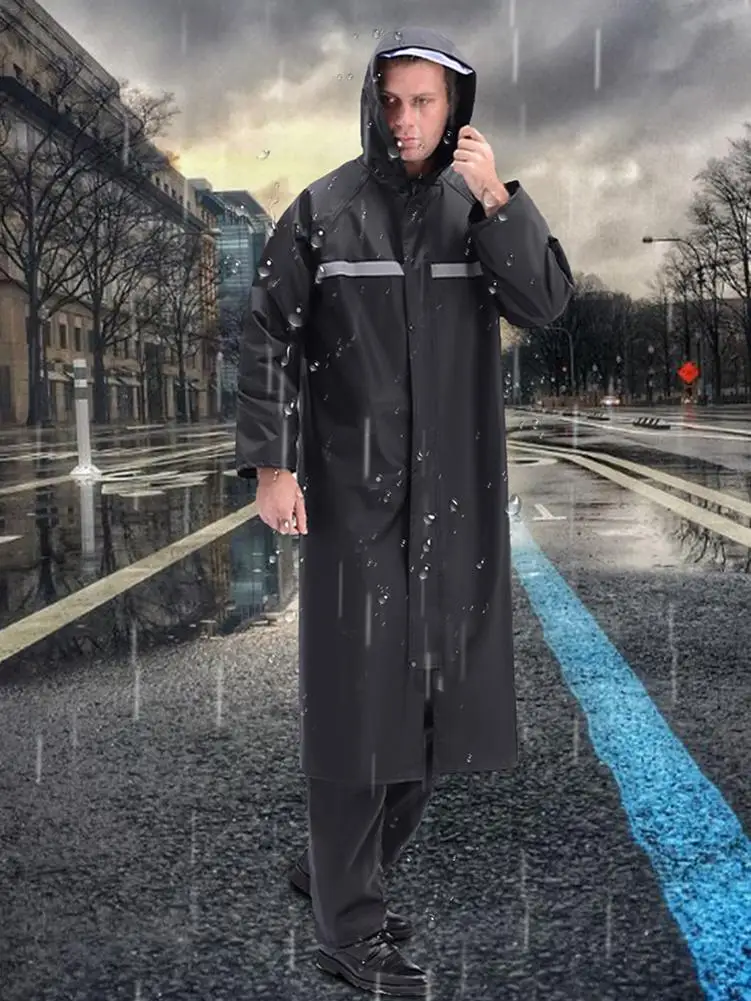 

Black Trench Coat Fashion Style Hooded Women Men Unisex Raincoat Outdoor Rain Poncho Waterproof Rain Coat