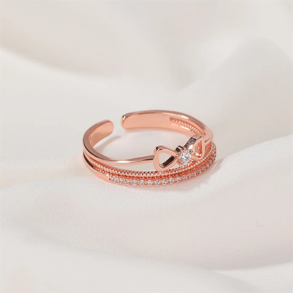 

Double Layer Exquisite Romantic Rhinestone Bow Ring Female Opening Index Finger Joint Rings for Women Wedding Bride Accessorise