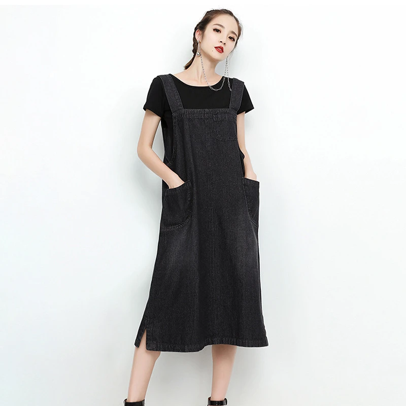 Джинсовое платье CHICEVER средней длины с квадратным воротником без рукавов