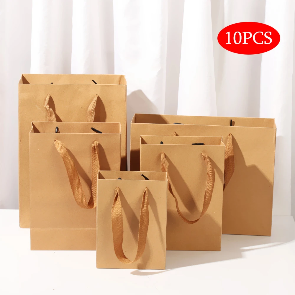 10 шт мульти Размеры подарочные пакеты из крафт-бумаги с нейлоновой нитью ручка
