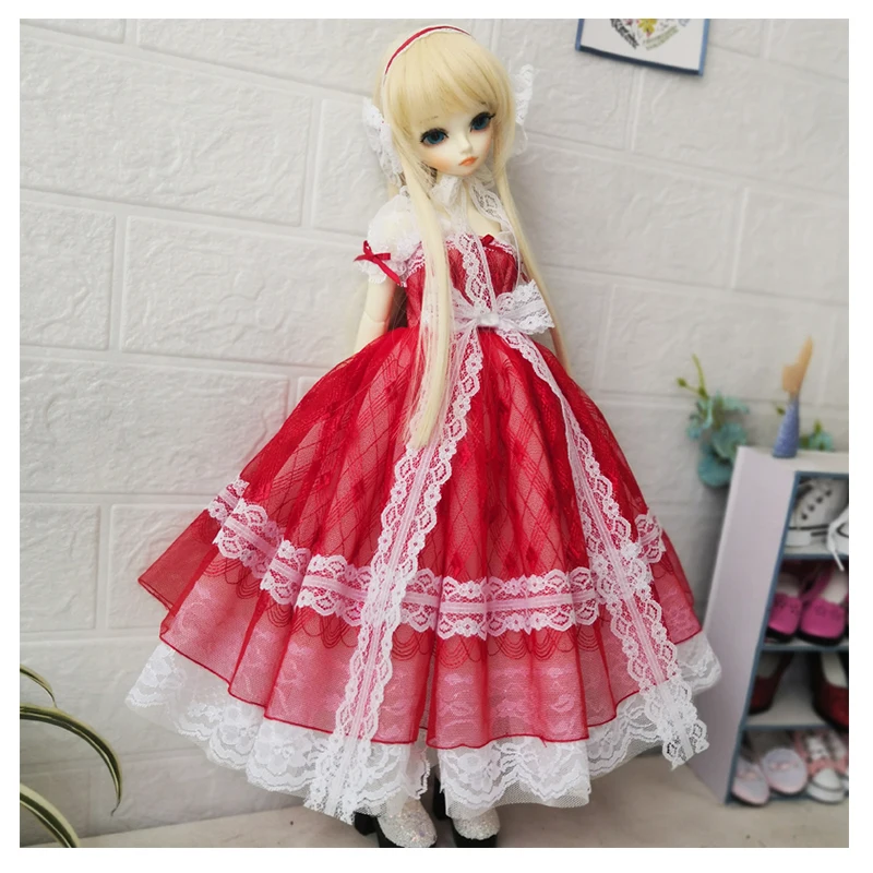 Doll clothes 1/4 bjd dress lace red color dress for 1/4 BJD SD MDD doll accessories doll clothes