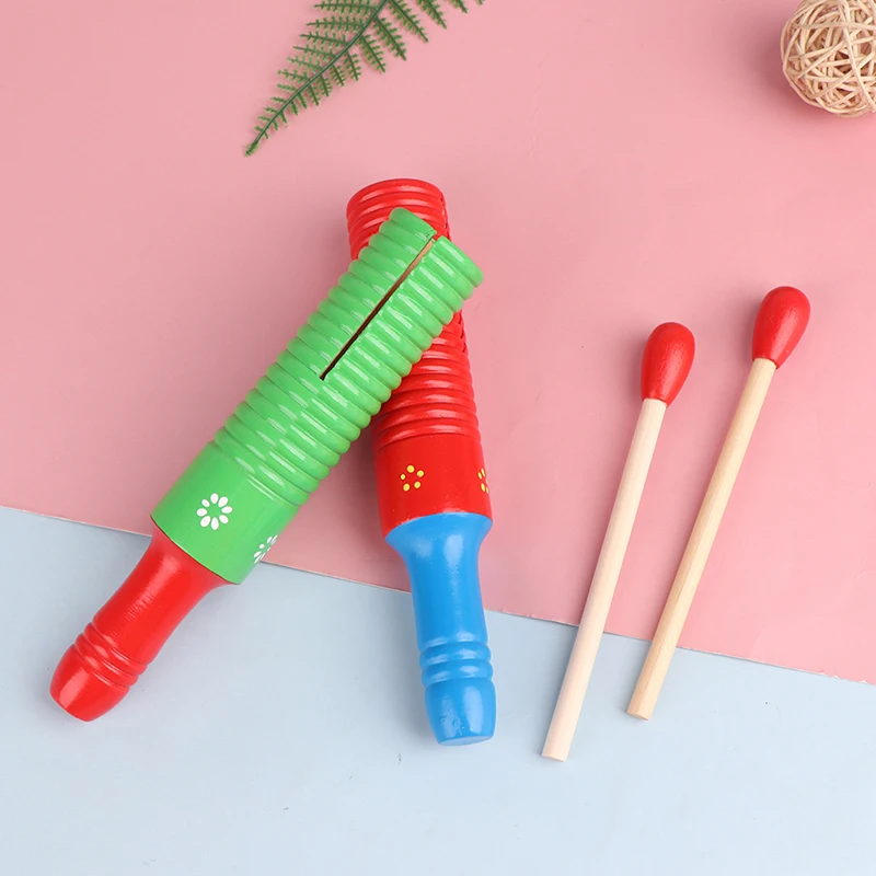 

1PC Wooden Musical Instrument for Children Kid Toys Sound Tube Small Single-threaded Ring Percussion Cylinder Croak Frog Barrel