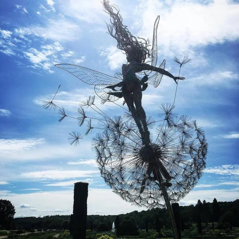 

Fairy Dancing With Dandelion Garden Decoration Metal Art Mythical Faery Landscape Sculpture Statue Outdoor Yard Lawn Home Decor