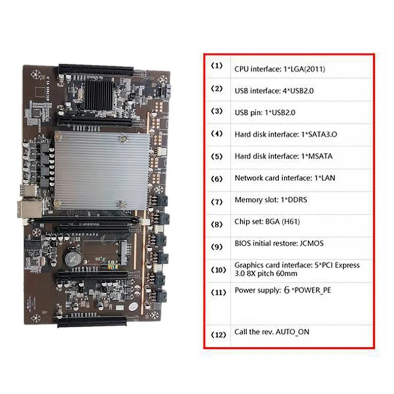 Материнская плата для майнера BTC BTC79X5 V1.0 LGA 2011 DDR3 поддерживает 32G 60 мм Шаг RTX3060