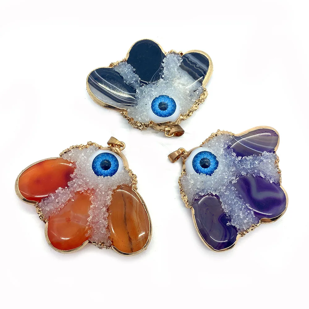 

1pcs Natural Stone Pendant Butterfly Shape Inlaid Crystal Charms DIY Copper Edging Process Jewelry Making Supplies Accessories