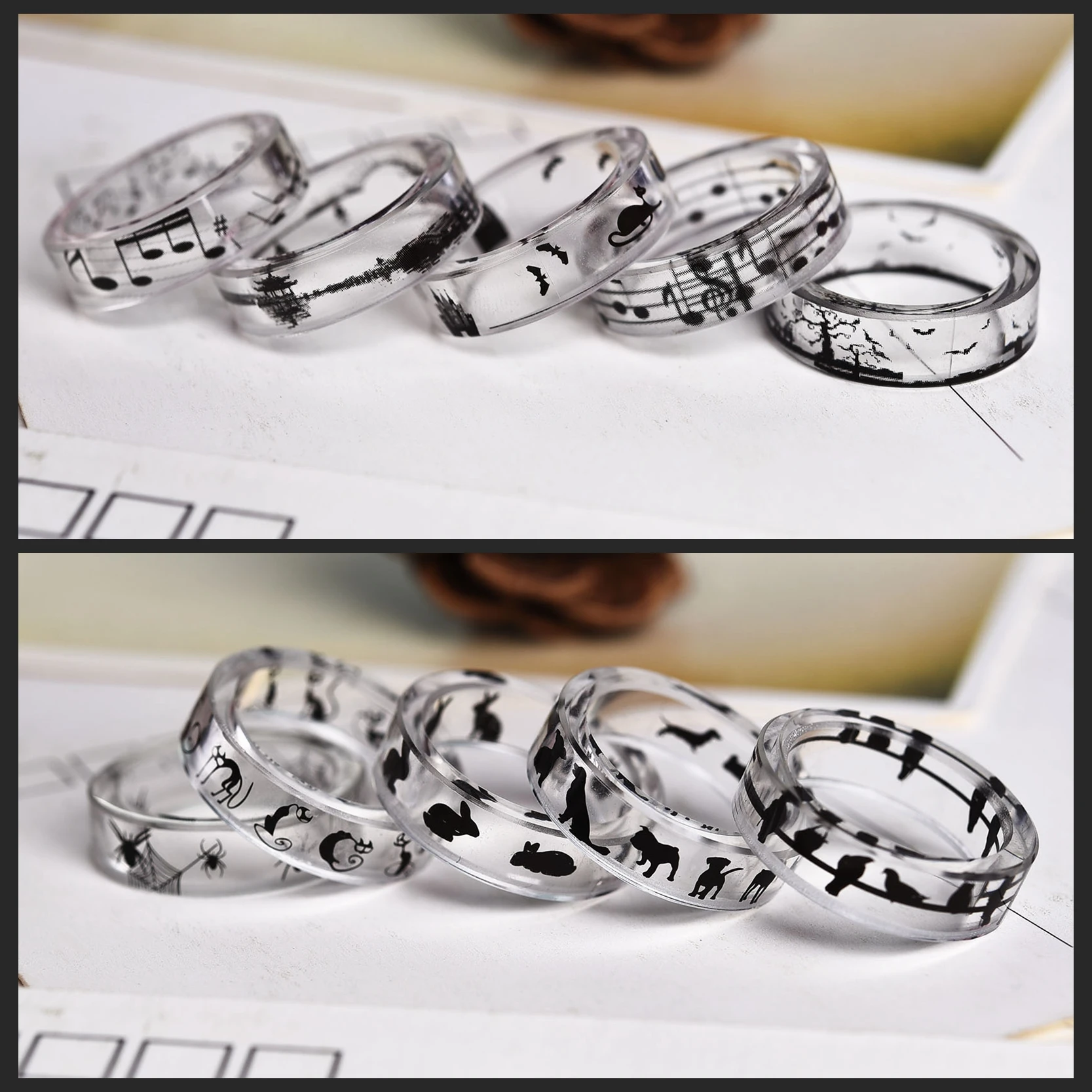 Кольцо из смолы с животными надписью бумагой внутри кольцо для женщин ручной
