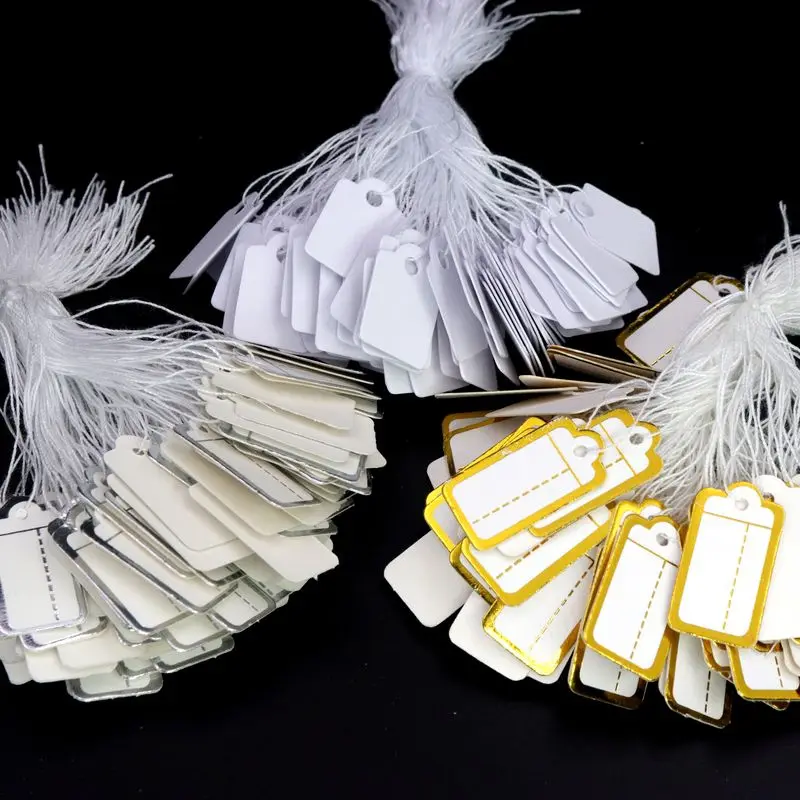 100 шт. прямоугольные ценники с веревкой бумажные этикетки для ювелирных изделий