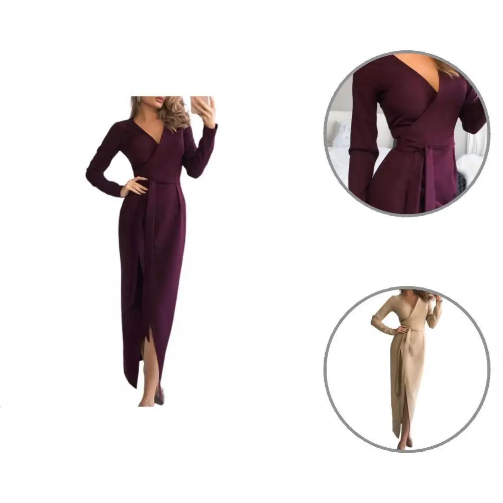

Unique Design Simple High Split Lace-Up Belt Wrap Party Dress for Evening Party