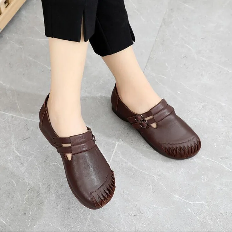 2020 Autumn Women Flat Shoes Genuine Leather Loafers Fashion Comfortable Driving Shoes Ventilation Casual Flats Mom Shoe
