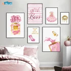Современный модный постер с розовыми цветами и духами, настенное искусство, женское платье, печать на холсте, картина, подарок для комнаты девочки, картины для украшения дома