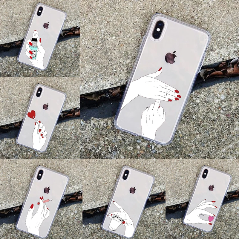 Красивый прозрачный чехол для телефона из ТПУ с красными ногтями девушек в