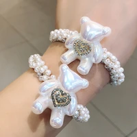 new horsetail hair accessories lovely girl pearl bear diamond hair rope hair circle head artifact beauty styling tools