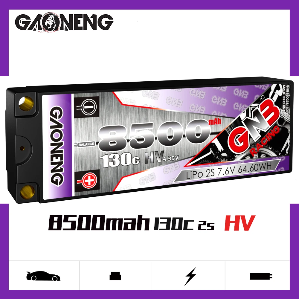 Батарейный блок Gaoneng GNB 8500 мАч 2S 7 6 В 130C/260C 0 мм LiHV LiPo с разъемом T или XT60 для