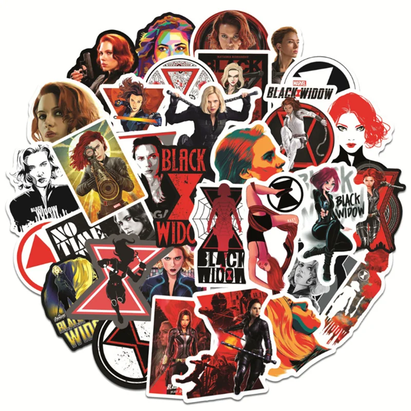 

10/30/50 PCS Black Widow Character Graffiti Sticker Waterproof Luggage Laptop Skateboard Kettle Decorative Toy Wholesale