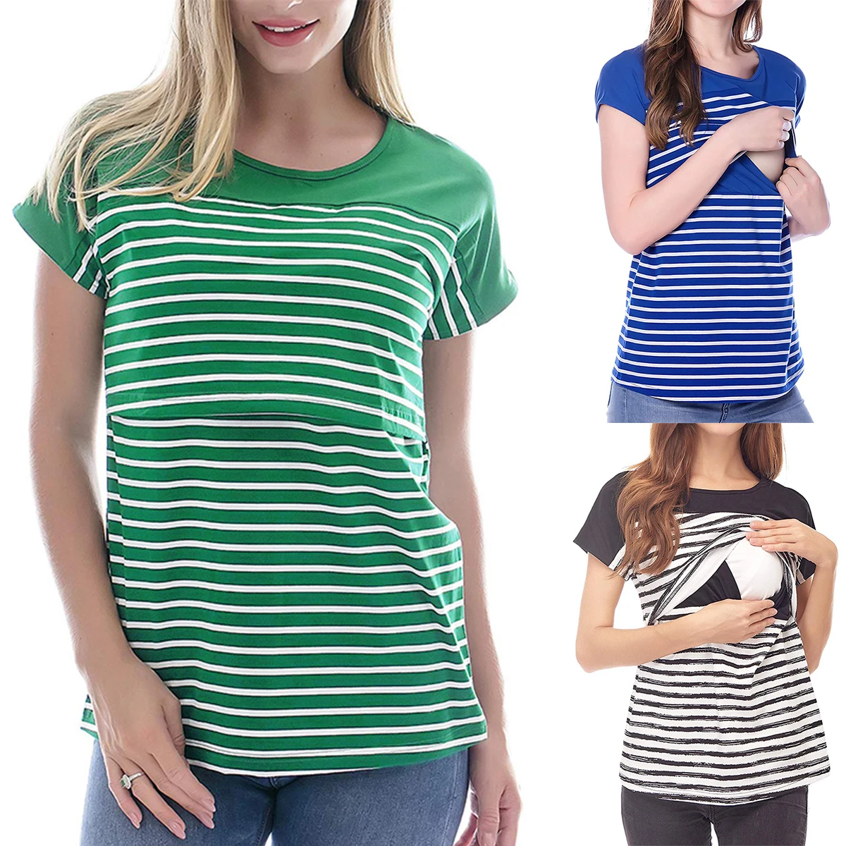 

Для беременных, женские футболки, летние футболки с короткими рукавами с круглым вырезом с коротким рукавом для беременных в полоску в стил...