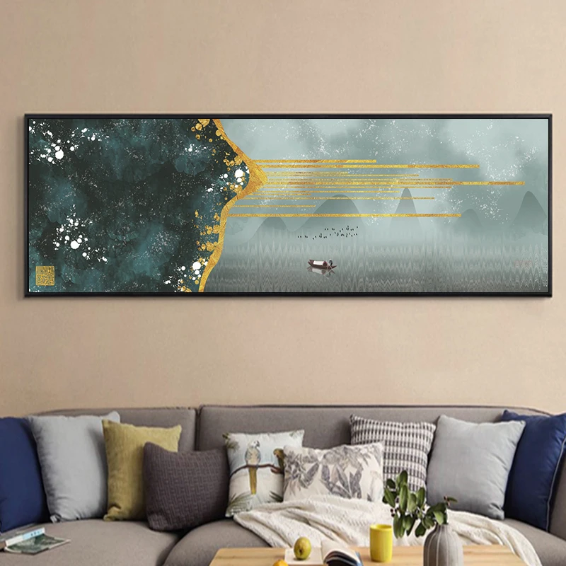 Минималистичная черно-Золотая фольга абстрактная картина маслом на холсте