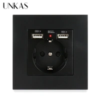 unkas russia spain eu standard wall socket dual usb charge port simple pc plastic panel black white grey outlet