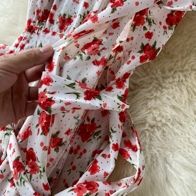 

2020 Summer Beach Holiday Dress Women Casual Floral Print Elegant Boho Long Dress Ruffle Short-Sleeve V-neck Sexy Party Robe