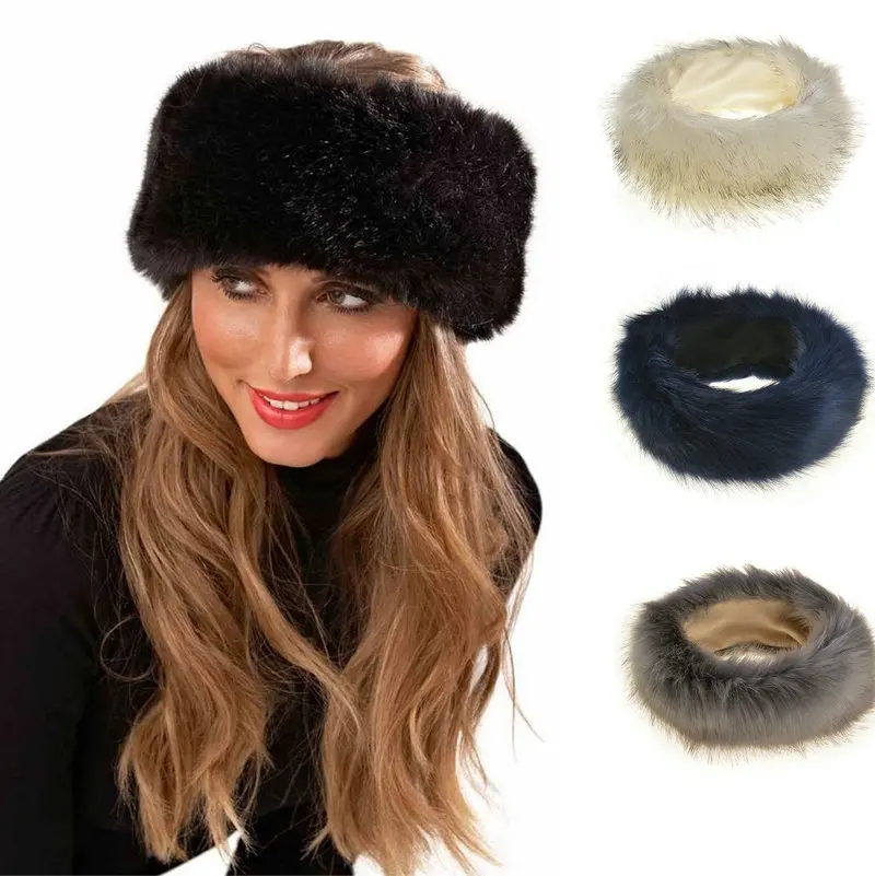 

Women Winter Ear Warmer Fox Faux Fur Headband Ladies Soft Fluffy Artificial Fur Cap Fur Bomber Hats