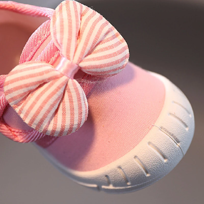 Туфли для малышей с мягкой подошвой, Повседневная дышащая обувь с бантом для маленьких девочек, галстук бабочка в полоску Shoes, весна-осень от AliExpress WW