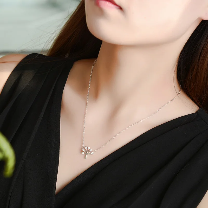 

New 925 Sterling Silver AAA Zircon Wish Tree Pendant Necklaces For Women Wedding Fashion Jewelry Gifts