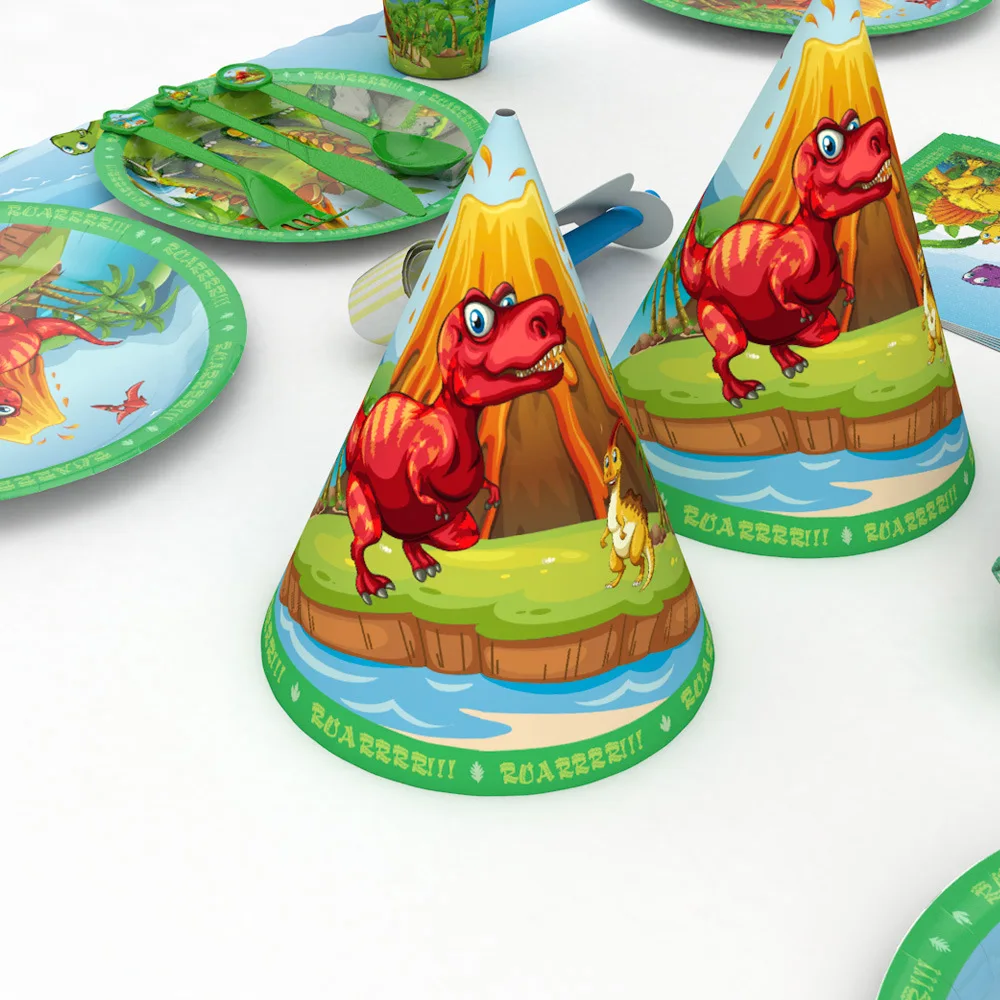 Dinosaur Party Tableware Paper Plate Cup Napkins Tablecloth Banner Happy Birthday Event Party Supplies for Boys