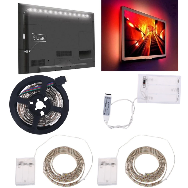 OOTDTY Новый 1 м 4 5 В водонепроницаемый 5050 RGB аккумулятор 30 светодиодный/м гибкий